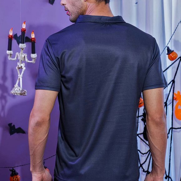 Men's Lapel Shirt Halloween Elements 3D Printing Short Sleeve Polo Shirt Top - Picture 2 of 9